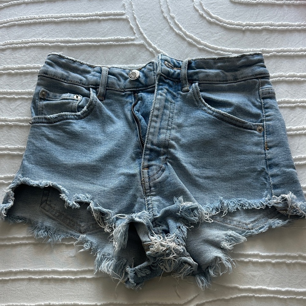 Zara Light Blue Distressed Cutoff Denim Shorts